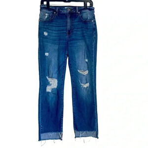 Ceros high-rise boyfriend cut frayed hem distressed blue denim jeans size 29